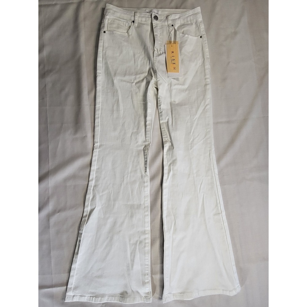 Risen Jeans Women White High Rise Flare Denim Pants RDP5390 Size 11/30 NEW